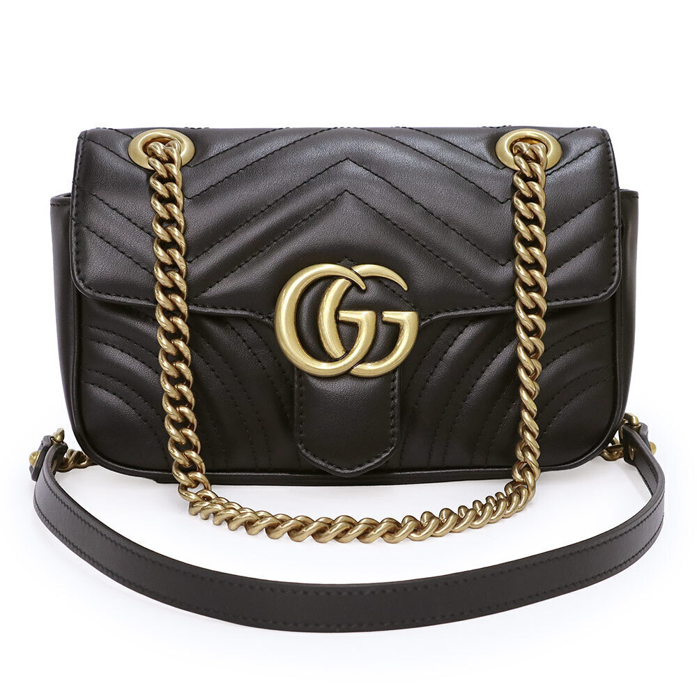Gucci GG Marmont Calfskin Black Chain Bag Crossbody Leather Quilted